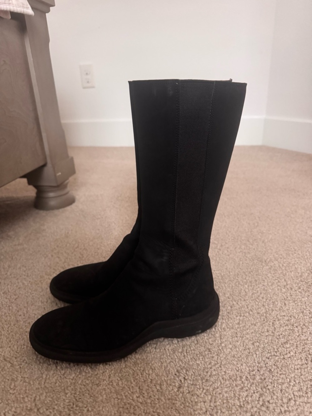 Ralph Lauren Black Tall Pull-On Suede Leather Boots